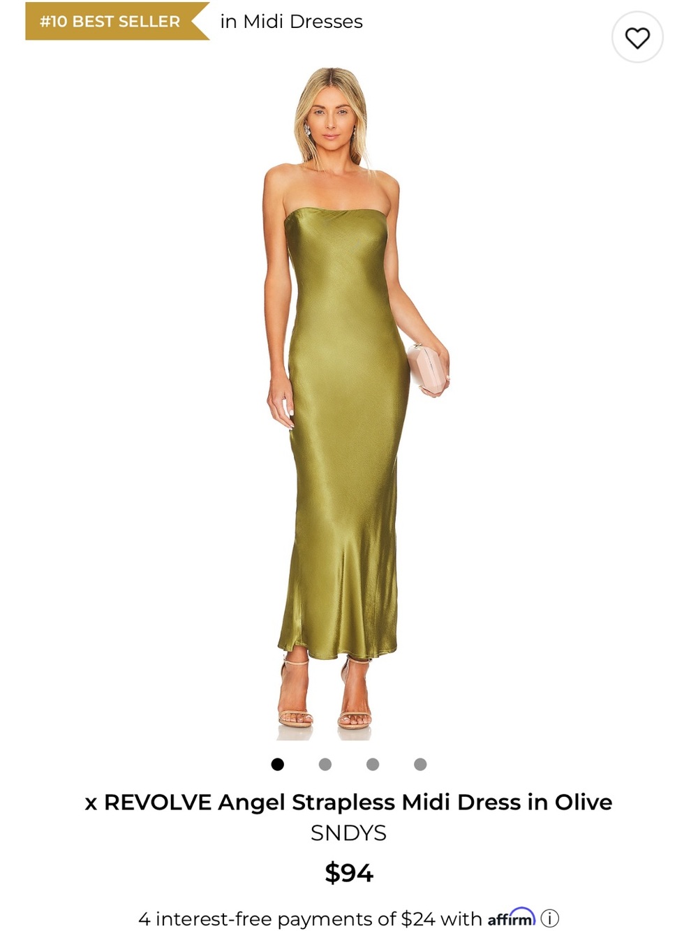 x REVOLVE Angel Strapless Midi Dress in Olive
